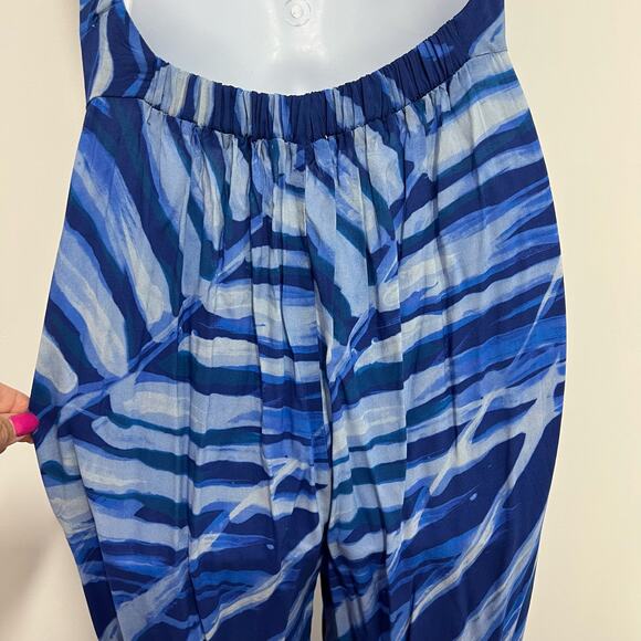 Bella Dahl Halter Style Jumpsuit Blue Print Low Back Flowy XS Boho Indie Resort - Picture 9 of 14